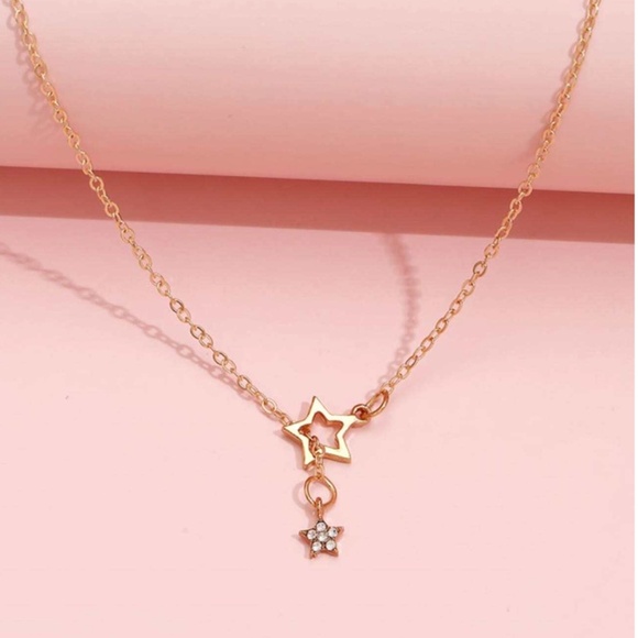 Luxe Stainless Steel Rhinestone Star Lariat Pull Necklace - Picture 3 of 7